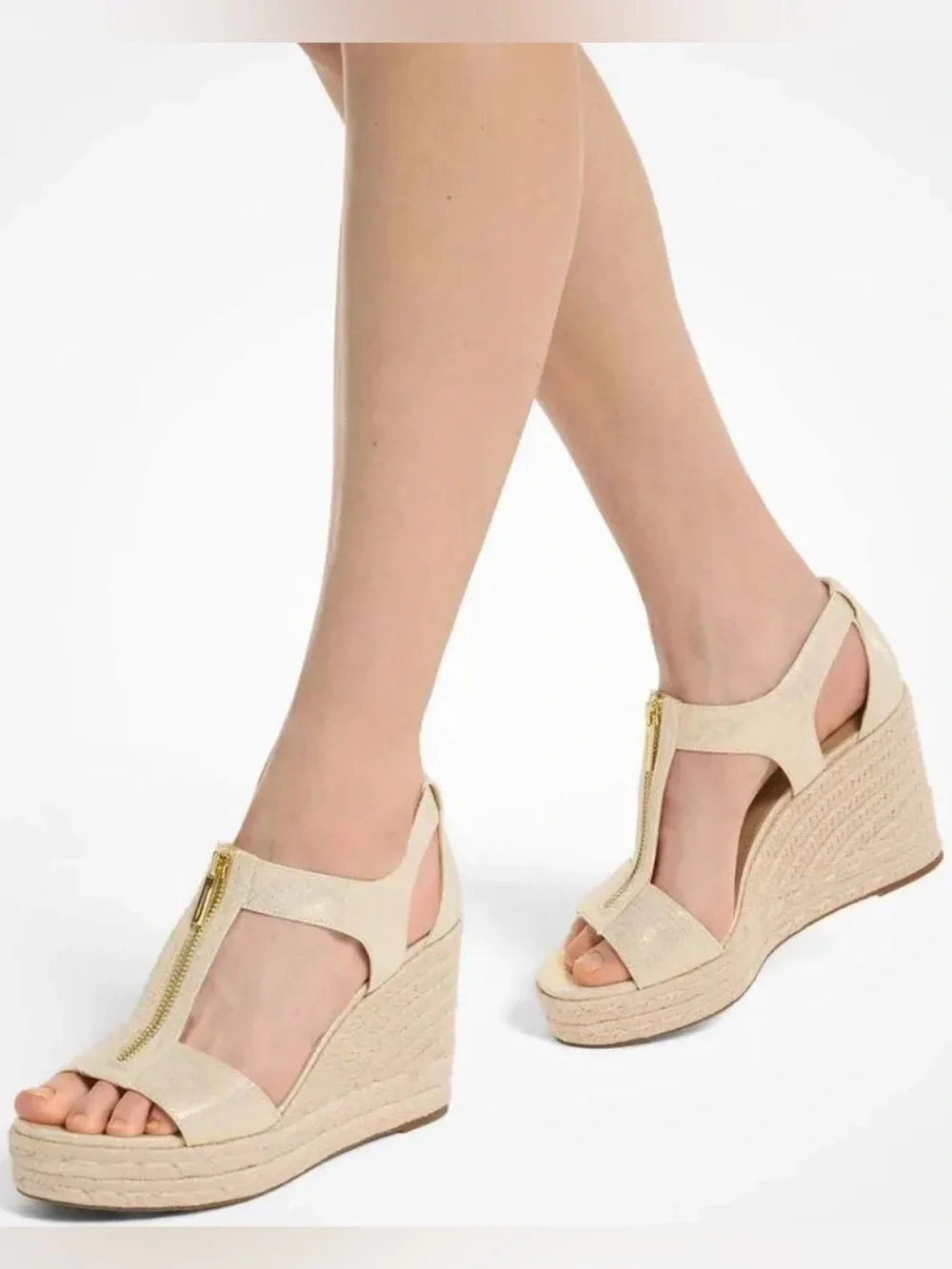 MICHAEL Michael Kors | Gold Linen Espadrille Wedge Sandals | 6.5